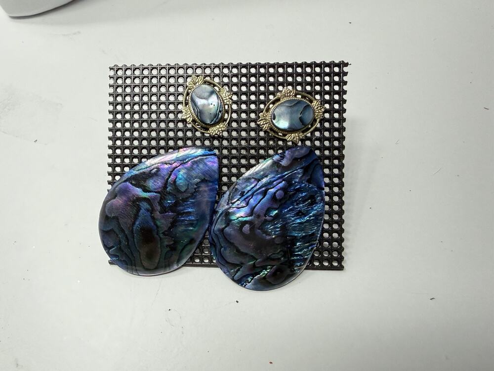 Vintage Abalone Shell Earrings Lot Statement Tear Drop & Oval Set